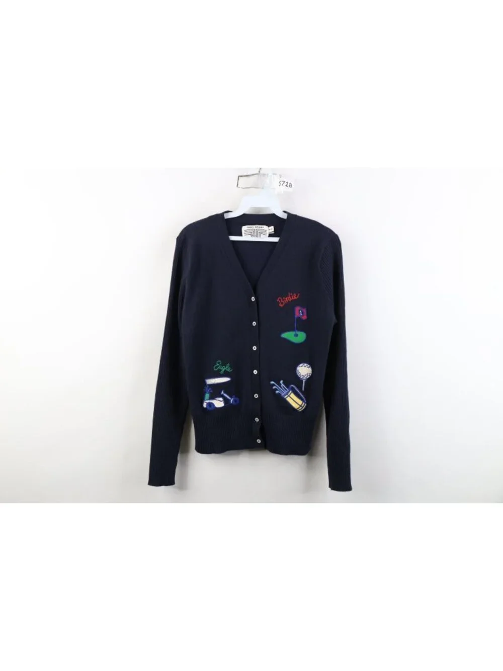 Tory Burch Sport Womens Medium Cashmere Blend Golf Knit Cardigan Sweater Blue